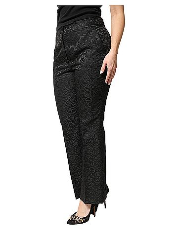 Dolce & Gabbana Basic Black Floral Brocade High Waisted Trouser Women's Pants (view 2)