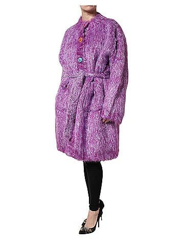 Dolce & Gabbana Basic Purple Button Embellished Trench Coat Women's Jacket (view 2)