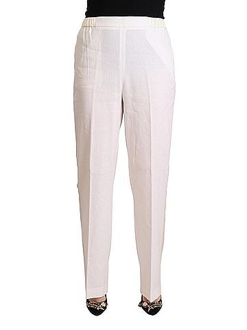 Fabiana Filippi Linen White High Waist Straight Formal Trouser Women's Pants (view 2)