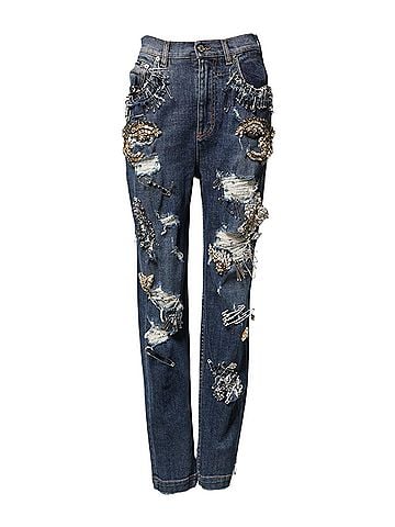 Dolce & Gabbana Basic Blue Cotton Rhinestone Embellish Denim Women's Jeans (view 1)