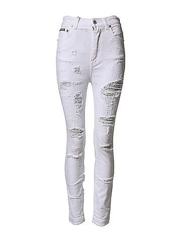 Dolce & Gabbana Basic White Distressed High Waist Denim Women's Jeans (view 1)