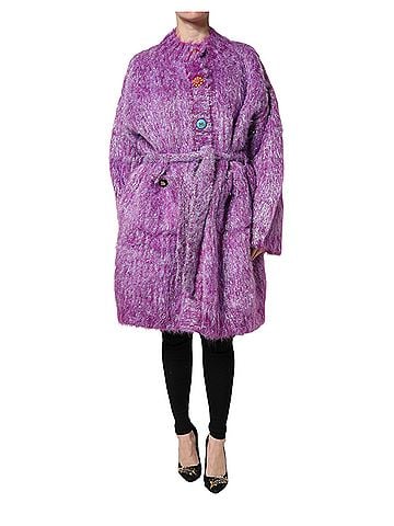 Dolce & Gabbana Basic Purple Button Embellished Trench Coat Women's Jacket (view 1)