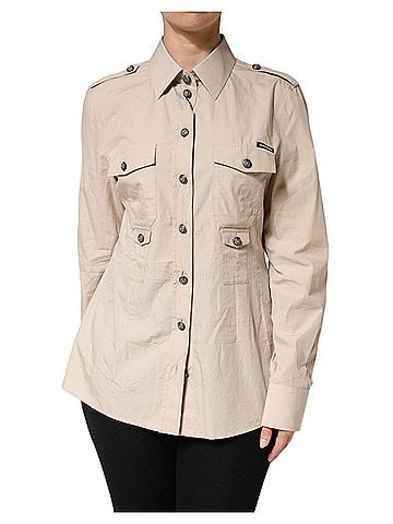 Dolce & Gabbana Basic Beige Collared Long Sleeve Cotton Shirt Women's Top (view 1)