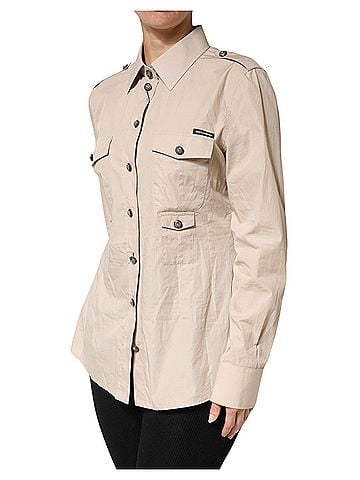Dolce & Gabbana Basic Beige Collared Long Sleeve Cotton Shirt Women's Top (view 2)
