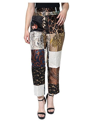 Dolce & Gabbana Basic Multicolor Patchwork Jacquard High Waist Women's Pants (view 1)