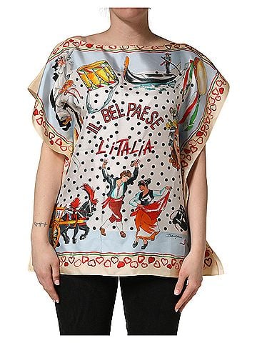 Dolce & Gabbana Basic Multicolor Italy Scenes Graphic Silk Women's Top (view 1)