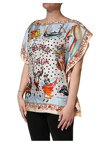 Dolce & Gabbana Basic Multicolor Italy Scenes Graphic Silk Women's Top (view 2)
