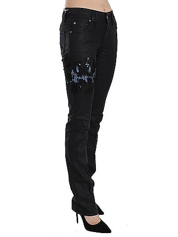 John Galliano Black Swan Floral Embroidered Mid Waist Skinny Denim Women's Jeans (view 2)
