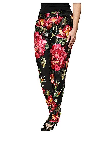 Dolce & Gabbana Basic Black Floral Silk Mid Waist Tailored Trousers Women's Pants (view 2)