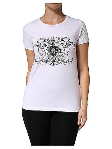 John Richmond White Printed Cotton Stretch Crew Neck Women's T-shirt (view 1)