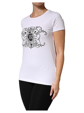 John Richmond White Printed Cotton Stretch Crew Neck Women's T-shirt (view 2)