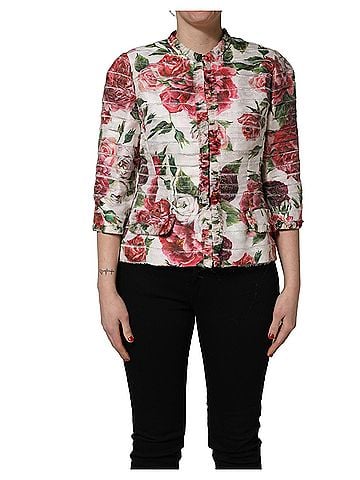 Dolce & Gabbana Basic Multicolor Peony Print Polyester Coat Women's Jacket (view 1)