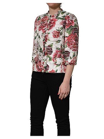 Dolce & Gabbana Basic Multicolor Peony Print Polyester Coat Women's Jacket (view 2)