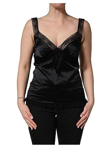 Dolce & Gabbana Basic Black Silk Lace Trim Camisole V-neckline Tank Women's Top (view 1)