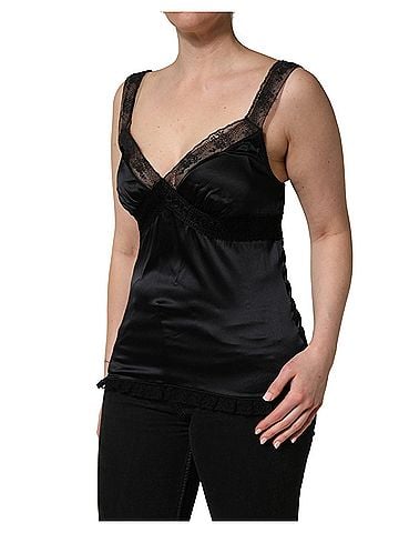 Dolce & Gabbana Basic Black Silk Lace Trim Camisole V-neckline Tank Women's Top (view 2)