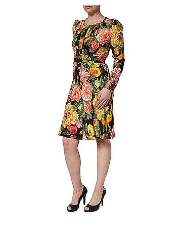 Dolce & Gabbana Basic Multicolor Floral Print LongSleeve Midi Women's Dress (view 2)