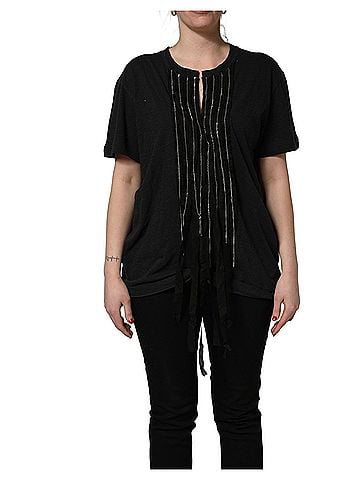 Dsquared2 Black Chain Embellished Cotton Short Sleeve Women's T-shirt (view 1)