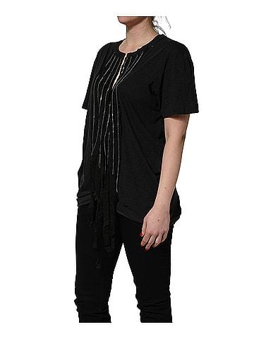 Dsquared2 Black Chain Embellished Cotton Short Sleeve Women's T-shirt (view 2)