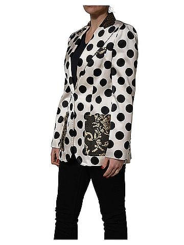 Dolce & Gabbana Basic White Brocade Polka-Dot Print Blazer Women's Jacket (view 2)