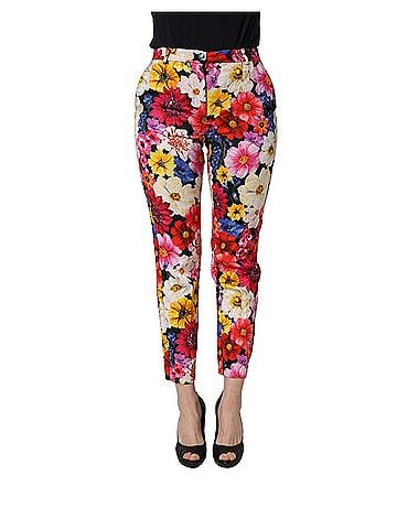 Dolce & Gabbana Basic Multicolor Floral Print Tapered Trouser Women's Pants (view 1)