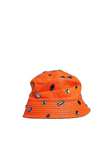 Dolce & Gabbana Basic Orange Crystal Embellished Bucket Fisherman Cap Women's Hat (view 1)