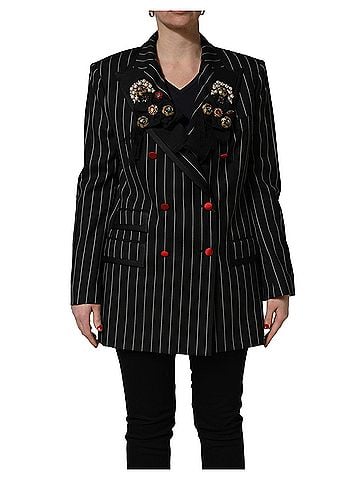 Dolce & Gabbana Basic Black Stripe Double-Breasted Blazer Women's Jacket (view 1)