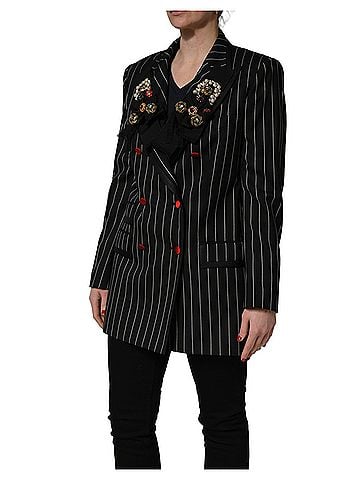 Dolce & Gabbana Basic Black Stripe Double-Breasted Blazer Women's Jacket (view 2)