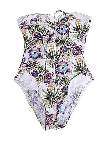 John Galliano White Floral Print Strapless One-Piece Swimsuit Women's Swimwear (view 1)