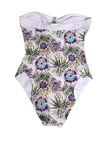 John Galliano White Floral Print Strapless One-Piece Swimsuit Women's Swimwear (view 2)
