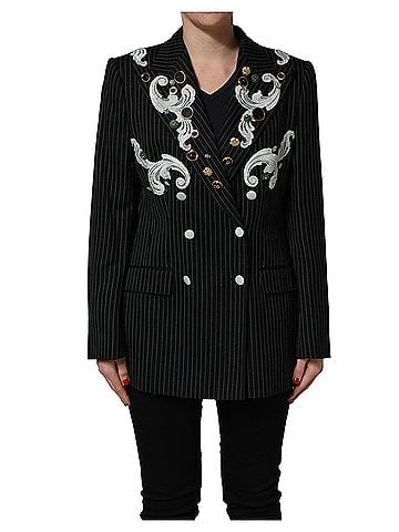 Dolce & Gabbana Basic Black Stripe Double-Breasted Blazer Women's Jacket (view 1)
