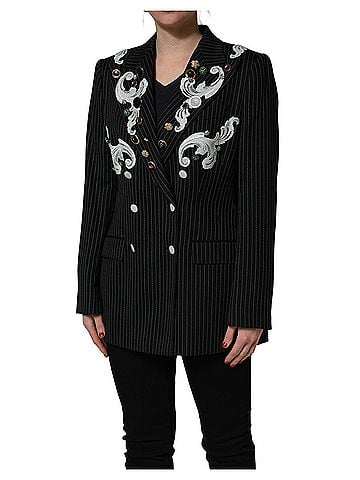 Dolce & Gabbana Basic Black Stripe Double-Breasted Blazer Women's Jacket (view 2)