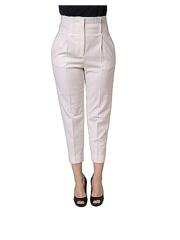 Peserico White Skinny High Waist Chino Cropped Trouser Women's Pants (view 1)