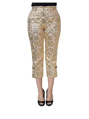 Dolce & Gabbana Basic Gold Jacquard Floral Lamé Crop Trouser Women's Pants (view 1)