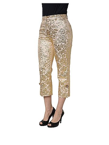 Dolce & Gabbana Basic Gold Jacquard Floral Lamé Crop Trouser Women's Pants (view 2)