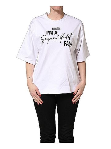 Dolce & Gabbana Basic White I'm A Super Model Fan Print Jersey Women's T-shirt (view 1)