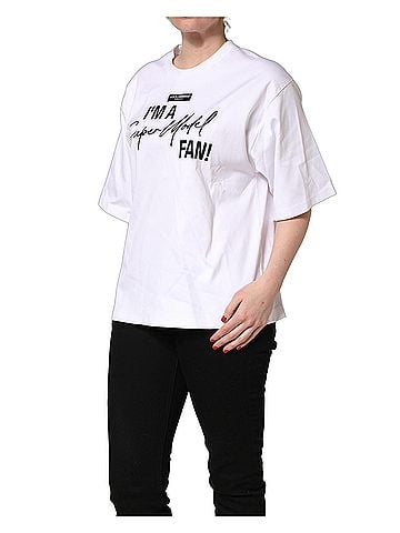 Dolce & Gabbana Basic White I'm A Super Model Fan Print Jersey Women's T-shirt (view 2)