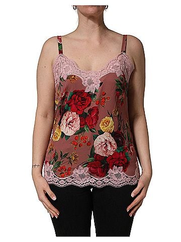 Dolce & Gabbana Basic Brown Rose Print Satin Lace Camisole Tank Women's Top (view 1)