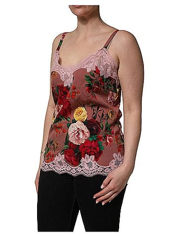 Dolce & Gabbana Basic Brown Rose Print Satin Lace Camisole Tank Women's Top (view 2)