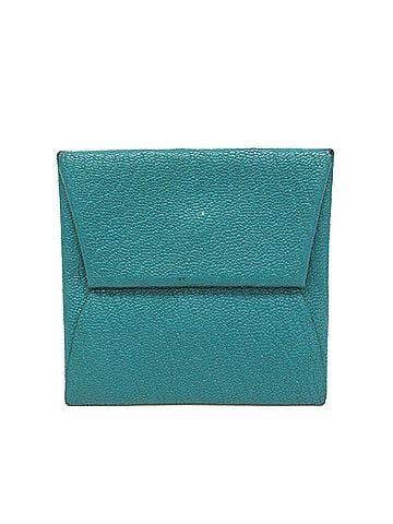 Hermès Hermes Bastia Women,Men Chevre Myzore Leather Coin Purse/coin Case Green (view 1)