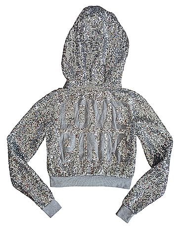Victoria's Secret Pink Rare Silver Bling Sequin Love PINK Logo Cropped Full Zip Hoodie Jacket (view 1)
