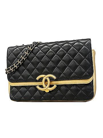 Chanel Chanel Matelassé Shoulder Bag with Double Chain, Lambskin, Black and Gold, Women's (view 1)