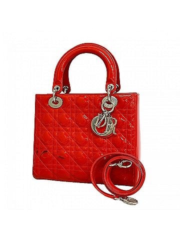 Christian Dior Christian Dior Cannage Lady handbag, enamel red, 2-way bag for women. (view 1)