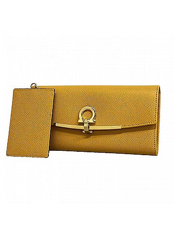 Salvatore Ferragamo Salvatore Ferragamo Long Wallet, Gancini Leather, Yellow, Women's (view 1)