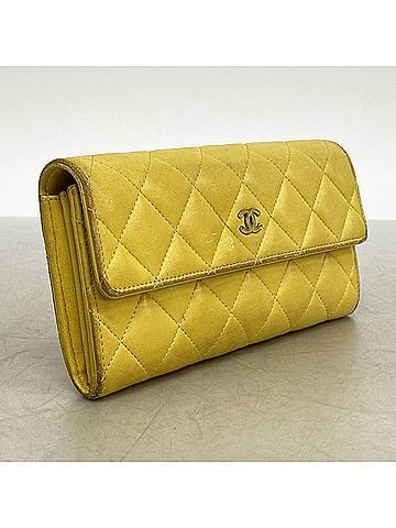 Chanel Chanel long wallet, Matelassé lambskin, yellow, women's. (view 2)