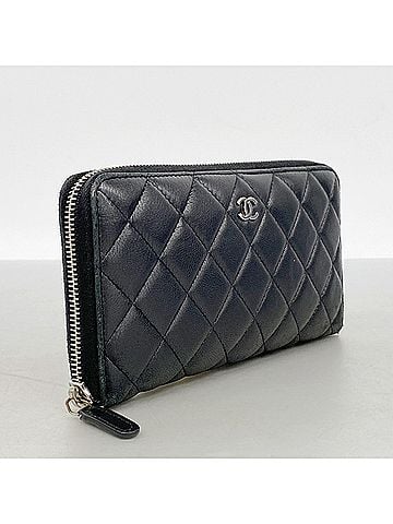 Chanel Chanel Matelassé Lambskin Long Wallet, Black, Women's (view 2)