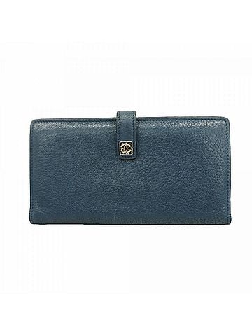 Chanel Chanel Leather Long Wallet, Blue, Women's (view 1)