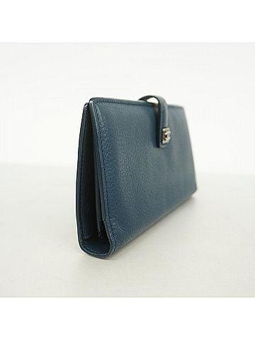 Chanel Chanel Leather Long Wallet, Blue, Women's (view 2)