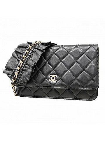 Chanel Chanel Matelassé Chain Shoulder Wallet, Lambskin, Black, Women's (view 1)