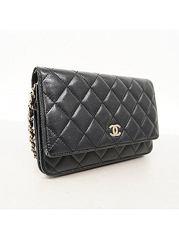Chanel Chanel Matelassé Chain Shoulder Wallet, Lambskin, Black, Women's (view 2)