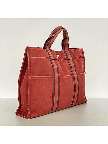 Hermès Hermes Fourre-Tout MM Canvas Tote Bag, Red, Men's & Women's (view 2)